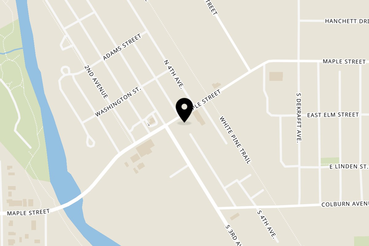 Map showing the location of Paz Pub & Grill on 806 Maple St in Big Rapids